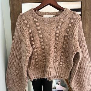astr tan pom pom cable knitted